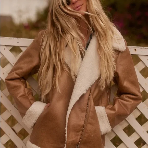 Gentle Fawn Sherpa-Lined Suede Aviator Jacket in Tan - Picture 2 of 8
